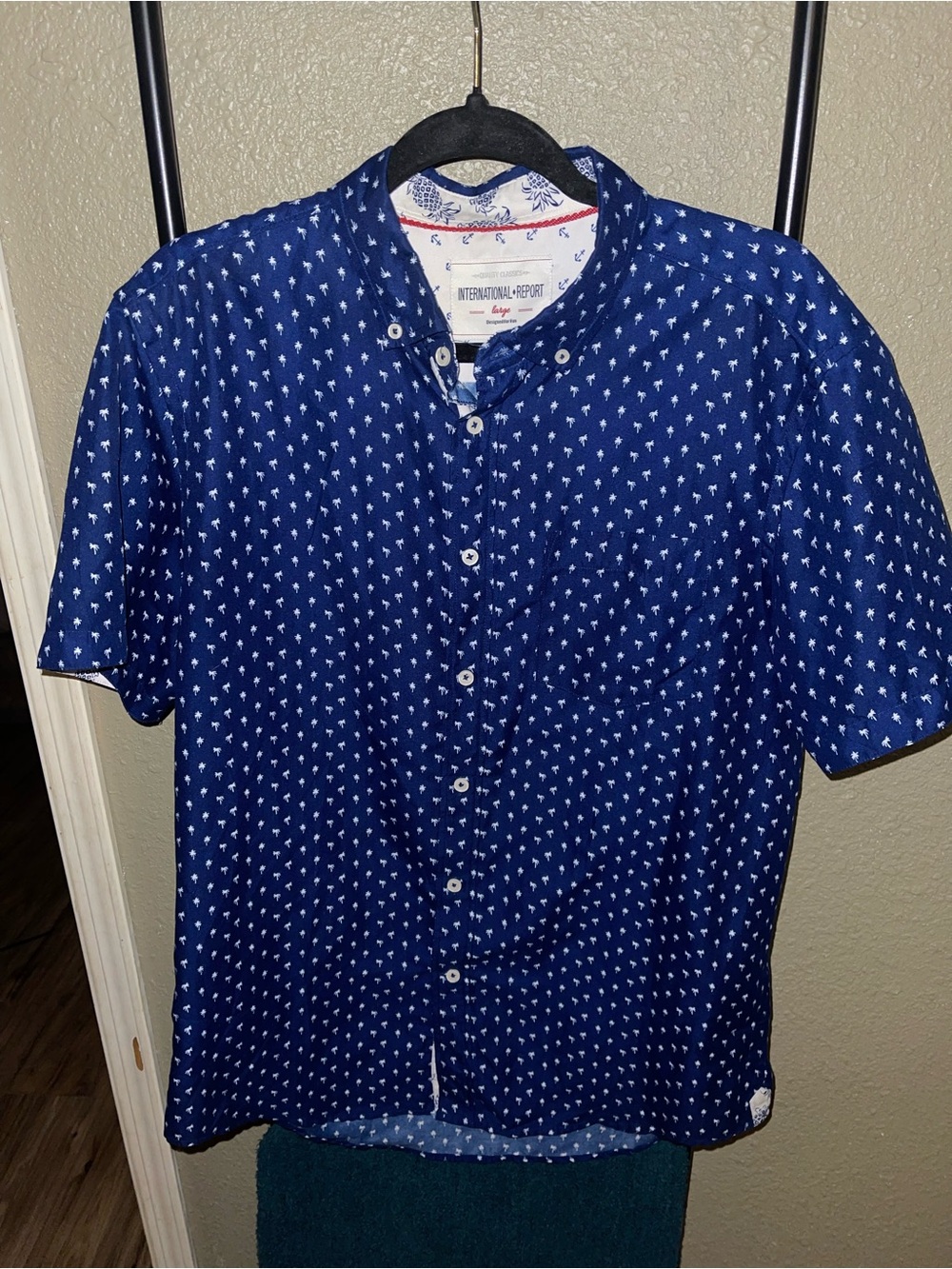 International Report Navy Short-Sleeve Button Down Shirt